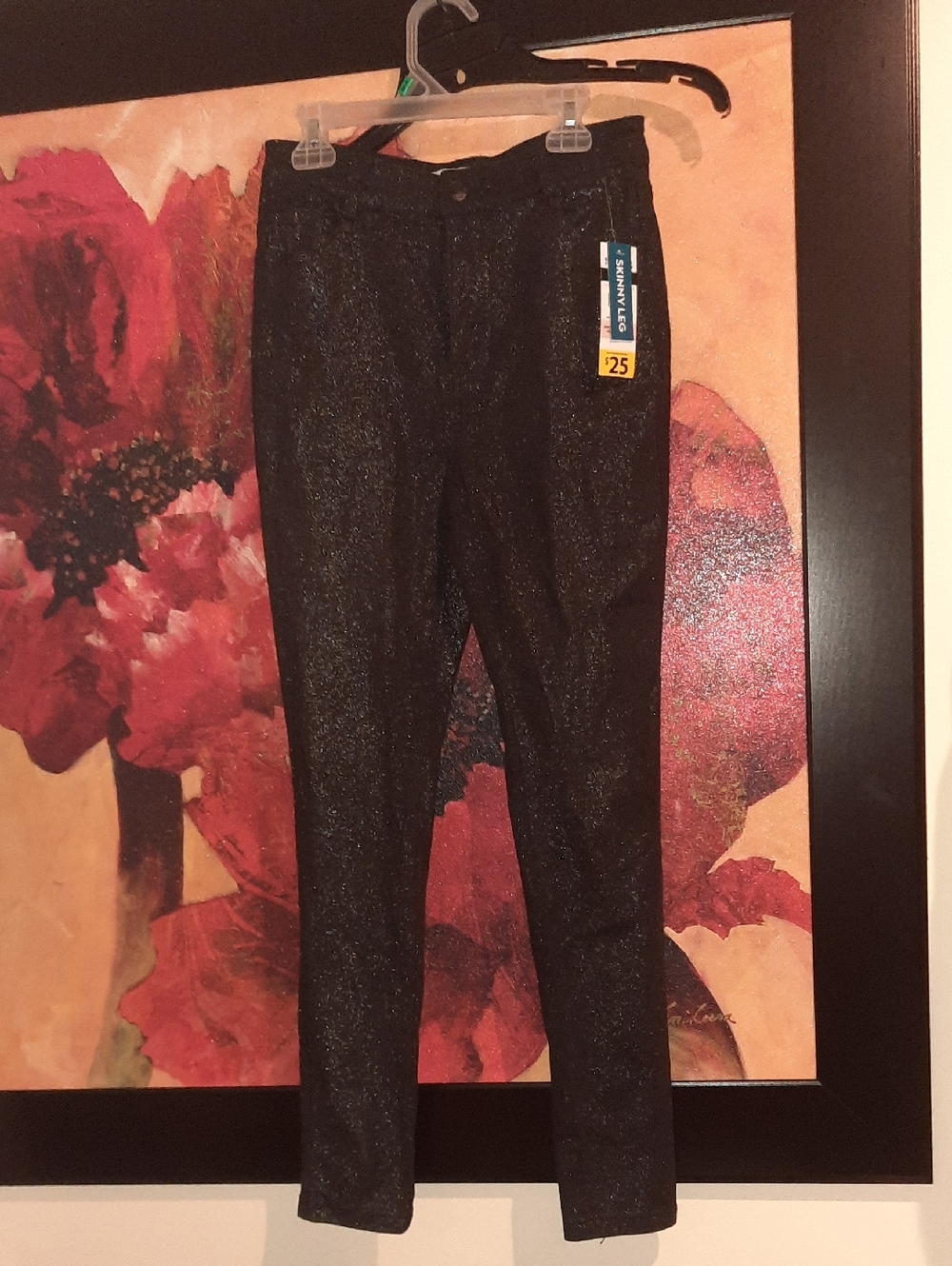 Women's Skinny Glitter Stretch Jeggings Leggings Jeans Pants Black